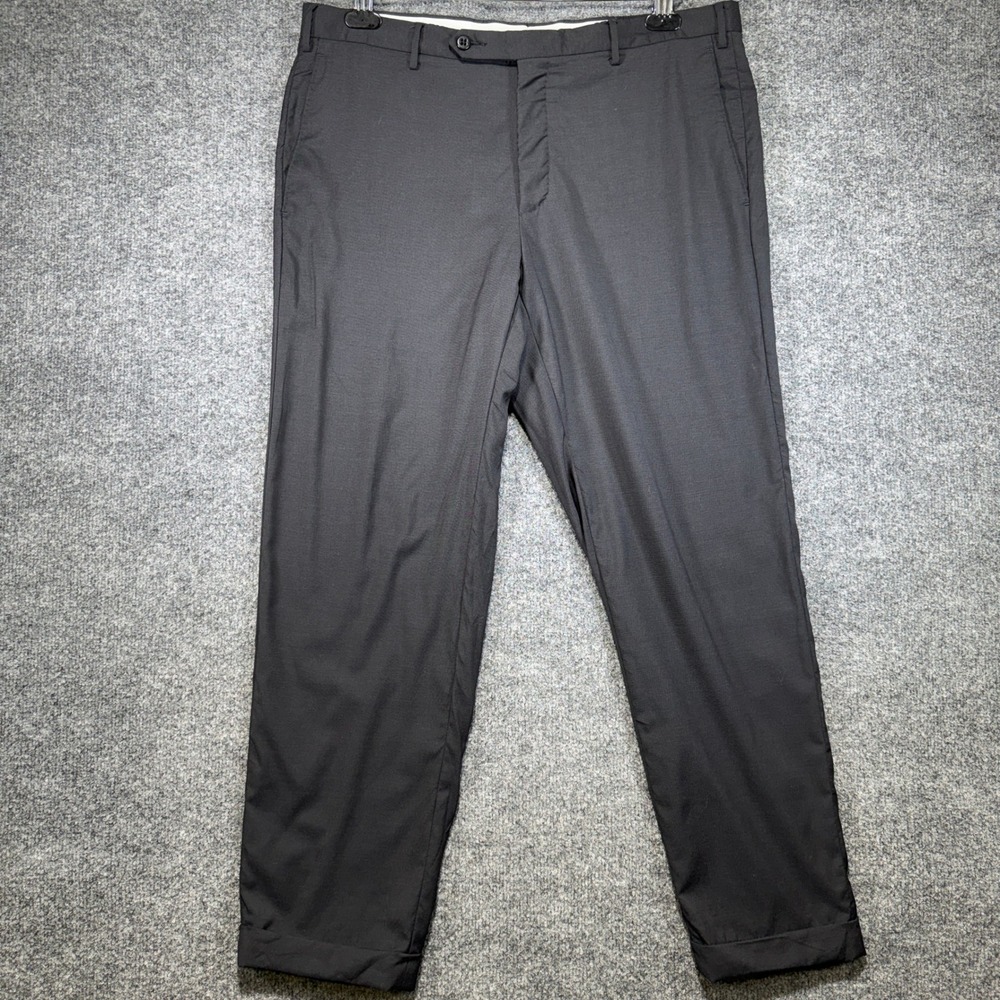 Zanella Parker Dress Pants Men 36 Black 100% Virgin Wool Flat Front Cuffed Italy